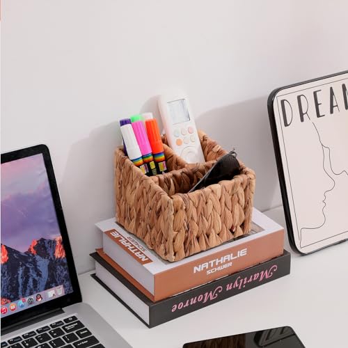 Handwoven Remote Control Holder Desk Organizer Caddy with 3 Compartments - view 3