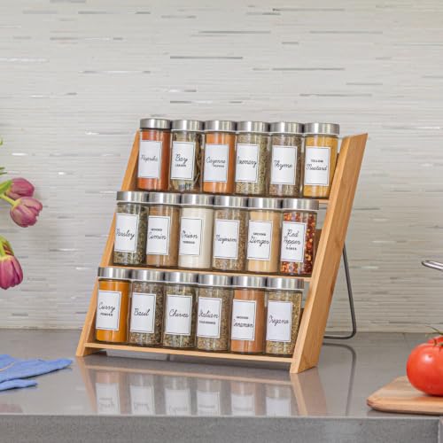 18 Jar Bamboo Compact Spice Rack with Spices Included & 5-Year Free Spice Refill Program for Countertop or Kitchen Drawer with Glass Jars - view 4
