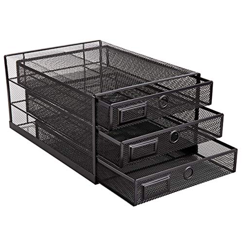 Desk Organizer Wire Mesh 3 Tier Sliding Drawers Paper Sorter/Multifunctional/Premium Solid Construction for Letters, Documents, Mail, Files, Paper, Kids' Art Supplies (Black) - view 5