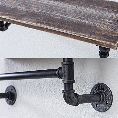 1 Tier Shelving Bathroom Pipe Shelves with Towel Bar Over Toilet, 24 inch Pine Wood Floating Shelves for Wall Mounted Bedroom,Kitchen, Farmhouse, Living Room - view 5