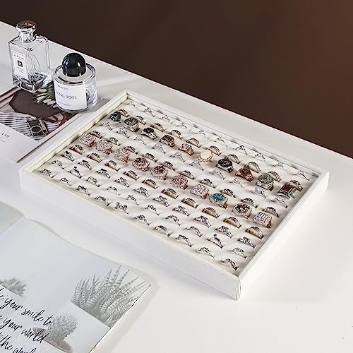 2Pcs/Set Stackable Ring Organizer Tray Beige Velvet Ring Earring Stud Jewelry Display Holder Tray for Store Selling or Home Show Storage - view 4