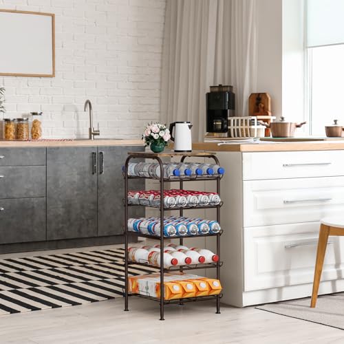Water Bottle Organizer 5 Tier Free Standing Water Bottle Holder Rack Large Capacity Bottled Water Storage Rack Metal Soda Can Beverage Drink Stand Shelf for Kitchen Pantry Office, Brown - view 2