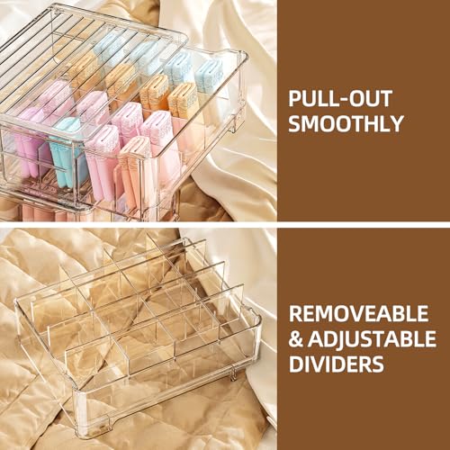 Underwear Drawer Organizer with Dividers, 24 Cell Stackable Sock Organizer for Closet, Plastic Underwear Storage Drawer for Closet, Bra Organizer for Baby Clothes, Panties, Belts, Ties, Scarf - view 7
