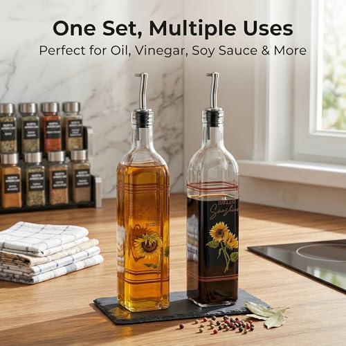 Olive Oil Dispenser Bottles, 17oz Glass Set of 2, Sunflower - view 4