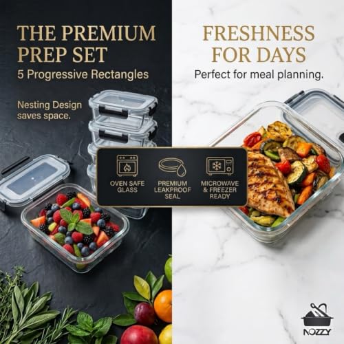 5-Piece Glass Food Storage Container Set with Airtight Lids - view 4
