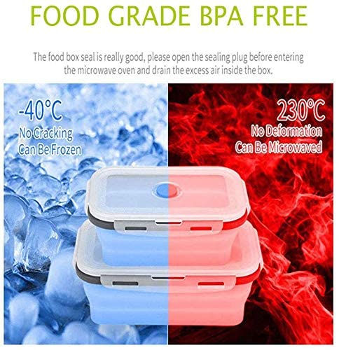 Set of 4 Collapsible Foldable Silicone Food Storage Container With BPA Free, Leftover Meal Box With Airtight Plastic Lids For Kitchen (Red) - view 3