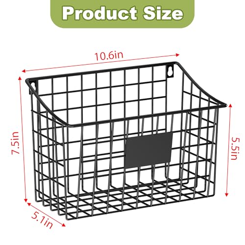 Wall Mounted Bin Basket with 5 Hooks 3 Label Plate Adhesive-3 Pack, Cabinet Hanging Metal Wire Basket,Rustic Farmhouse Decor, Storage Organization Shelf for Pantry Kitchen Bathroom 10.6*7.5*5.1inch - view 4