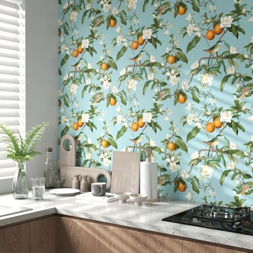 Vintage Blue Bird Floral Botanical Wallpaper 17.5"x118" - view 3