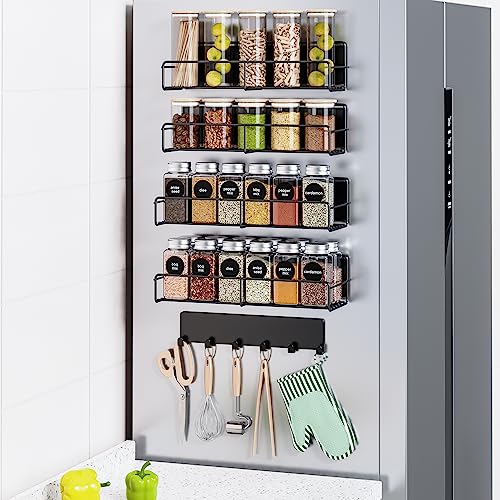 Metal Magnetic Spice Rack for Refrigerator Black, 5 Pack