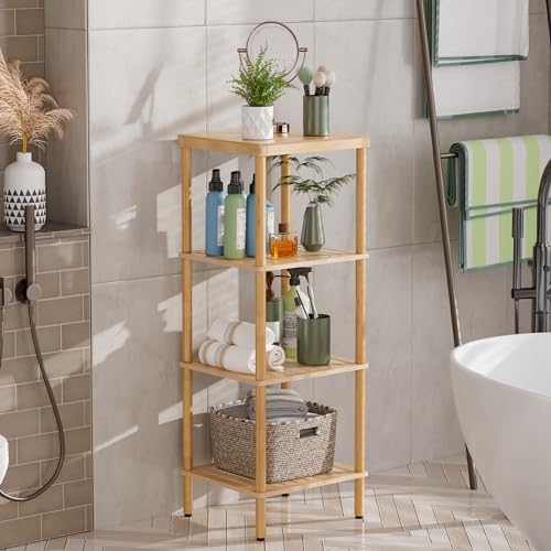 Bamboo Bathroom Shelf, 4-Tier Bathroom Storage Shelf, Multifunctional Storage Rack for Living Room Bedroom Kitchen, Space Saver - view 6