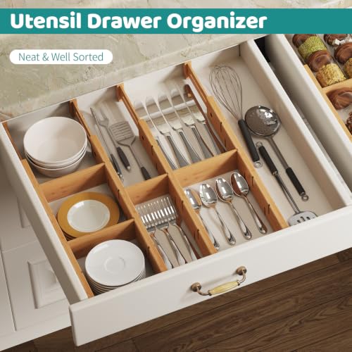6 Pack Bamboo Drawer Dividers with Inserts, Kitchen Adjustable Drawer Organizers, Expandable Organization for Home, Dressers, 6 Dividers with 12 Inserts - view 7