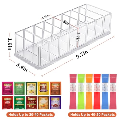 Tea Bag Organizer Holder for Kitchen Pantry Cabinet, Countertop, Tea Storage Box Station Bin Caddy Holds Beverage Bags| Sweeter| ketchup packets| Spice Pouches| Dressing Mixes - Transparent - view 2