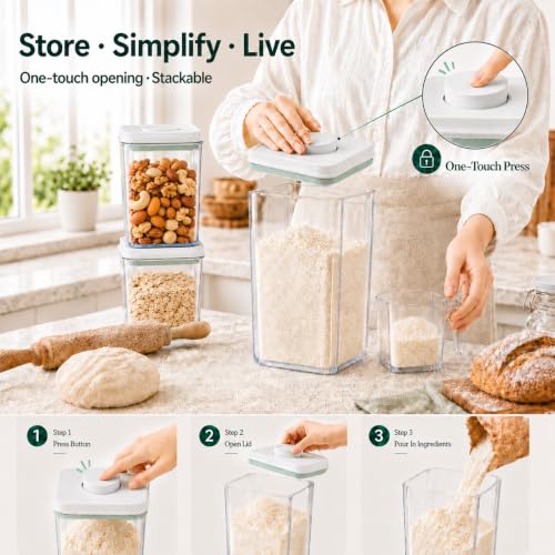 POP Airtight Flour-Rice Food-Storage Container - 4L/4.2Qt Jar with Lid and 3.3Oz Scoop | BPA-Free | Can Hold 5lb of Flour or 5lb of Rice | Stackable and Durable - view 6