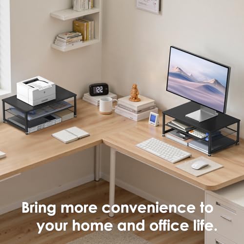 2-Tier Computer Monitor Stand Riser, Printer & Laptop Stand, Office Desk Accessories, Workspace Desk Organizer for Home Office Supplies, Black - view 4