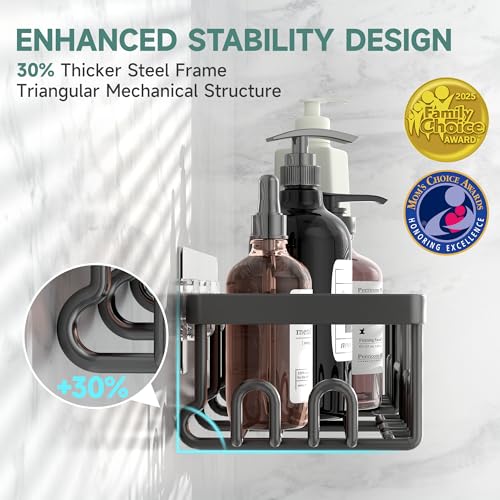 Shower Caddy 3-Pack, Advanced Rustproof Design, No Drilling Adhesive Shelves, Rack with Soap Holder, Large Capacity Bathroom Organizers and Storage, Wall-Mounted Kitchen & Home Decor, Black - view 2