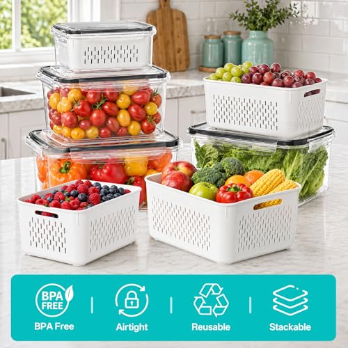 4 Pack Fruit Storage Containers for Fridge Set, BPA Free Produce Containers - view 4