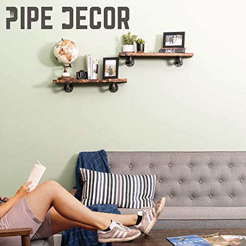 Industrial Pipe Shelf Brackets, 6 Inch, 4 Pack – Wall Mounted Double Flange Floating Shelf Hardware, Rustic Vintage-Style Shelving Support Set - view 2