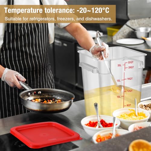 2 Pcs Square Food Storage Container Polycarbonate Clear Food Container with Lid Commercial Rice Storage with Graduations for Commercial Kitchen(22 Qt,Red) - view 3