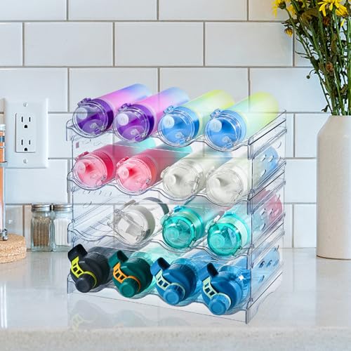 4 Pack Plastic Water Bottle Organizer Rack, Stackable Storage Holder Rack - Water, Wine, and Drink Organizer Shelf for Kitchen Countertop, Cabinet, Pantry, Fridge, Freezer - view 6