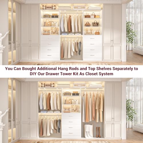 Closet Drawers System, 21.3" Wood Closet Organizer System, White - view 6