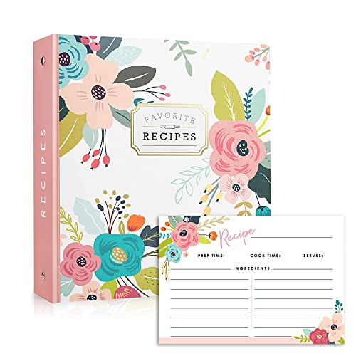 Recipe Binder and Recipe Card Set Bundle, Comes with a Recipe Binder 3 Ring Organizer Blank Recipe Book 8.5" x 9.5" with 50 Blank Recipes Cards (4x6) Plus and Extra Set of 50 Matching Recipe Cards