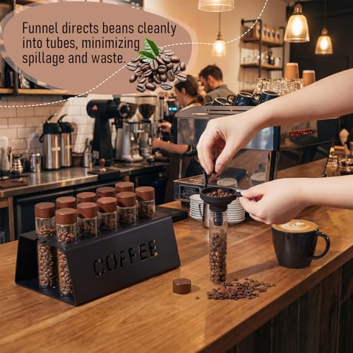 Single Dose Coffee Bean Storage Kit 10 Glass Test Tubes(2 Oz) with Acrylic Stand and Funnel Airtight Espresso Dosing Tubes Coffee Organizer for Countertop Home Barista Essentials - view 6