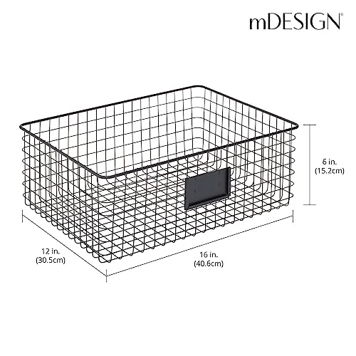 Wide Steel Wired Storage Organizer Bin Baskets with Label Slot for Kitchen Pantry, Cabinet, Organizing Holder for Food, Drinks, Snacks, Produce, Omaha Collection, 2 Pack, Matte Black - view 5
