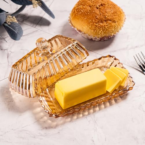 Champagne Color Glass Butter Dish with Lid for Countertop - view 2