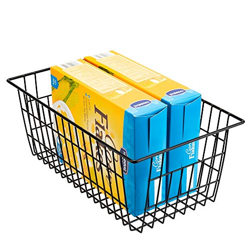 Freezer Basket Organizer, Refrigerator Metal Wire Storage Divider, Household Container Bins with Handles for Kitchen, Bathroom, Office, Camping, Black,Set of 4 - view 4