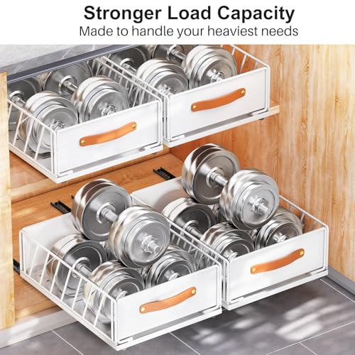 Pull out Cabinet Organizer,Heavy Duty Slide out Pantry Shelves Drawer Storage with Adhesive Nano Film,Sliding Mesh Cabinet Basket with Handle for Kitchen, Bathroom, Home, 11.8W" X 15.7"D X 6.2"H,White - view 5