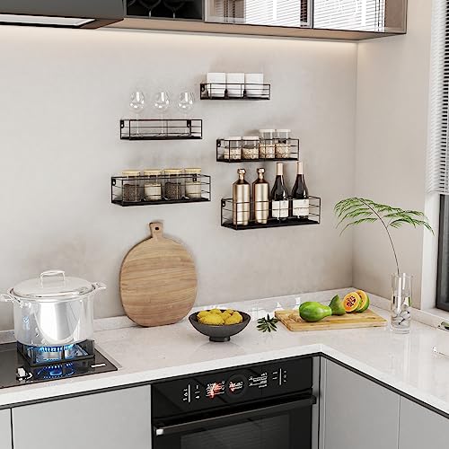 Floating Shelves Wall Mounted Set of 5, Black Hanging Storage Wall Shelf for Bathroom, Kitchen, Bedroom, Living Room Home Decor - view 6