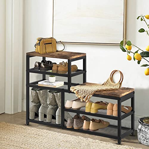 Shoe Rack Bench Shoe Storage Organizer with Seat, 5-Tier Industrial Free Standing Shoe Rack for Entryway, Narrow Shoe Rack Organizer Shelves for High Heels, Entryways, Hallways, Closets,Brown - view 2