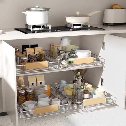 Pull Out Cabinet Organizer with Wooden Handle, 16½" W x 21½" Kitchen Cabinet Pullout Shelf, Heavy Duty Slide Out Pantry Drawer Storage For Kitchen, Bathroom - view 6