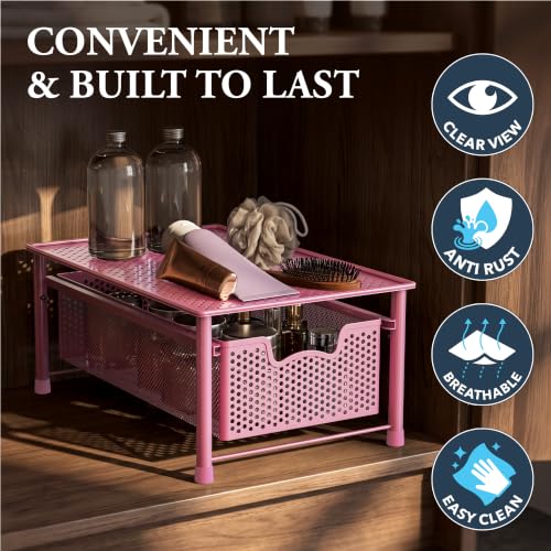 Stackable Cabinet Basket Drawer Organizer, Pink - view 5