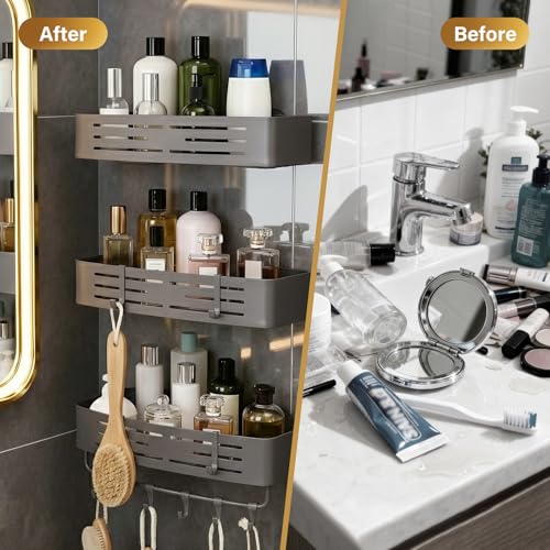 3-Tier No-Drill Storage Caddy with Hooks&Towel Bar,Organizing Solution for Bathroom,Shower&Kitchen,Holds Shampoos,Soaps,Sponges&Cleaners,Rectangle - view 5