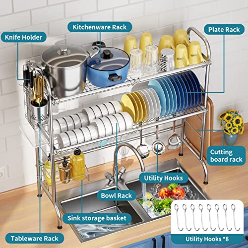 Stainless Steel 2-Tier Over The Sink Dish Drying Rack with Utensil Holder, Large, for Kitchen Counter - view 5
