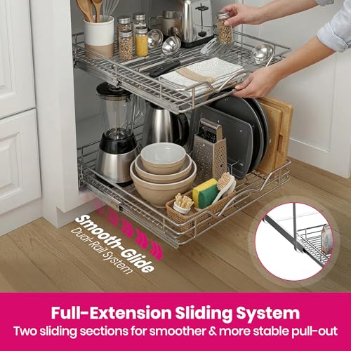 2-Tier Pull-Out Cabinet Organizer for Kitchen, 15" W x 21”D x 16.5" H - view 5