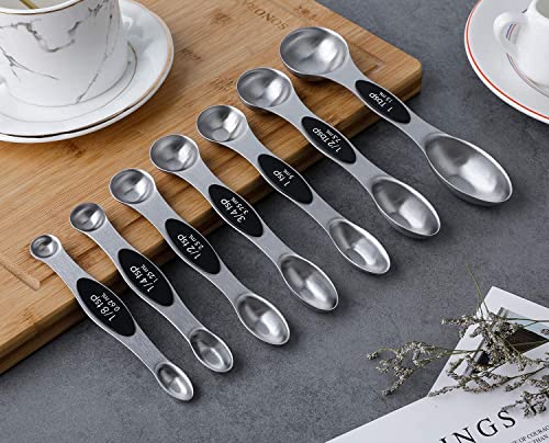 Magnetic Measuring Spoons Set of 7 Stainless Steel Dual Sided Tablespoon - view 5