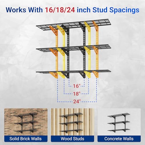 2 Pack 3-Tier 1x4ft Garage Storage Wall Shelving, Black - view 4