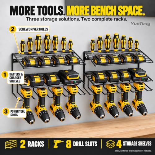 Power Tool Organizer for Tool Storage,Drill Holer Wall Mount,Storage Rack for Garage Organization, Wall Organizer with Shelf,Heavy Duty for Lifetime Use(2 Pack Black) - view 2