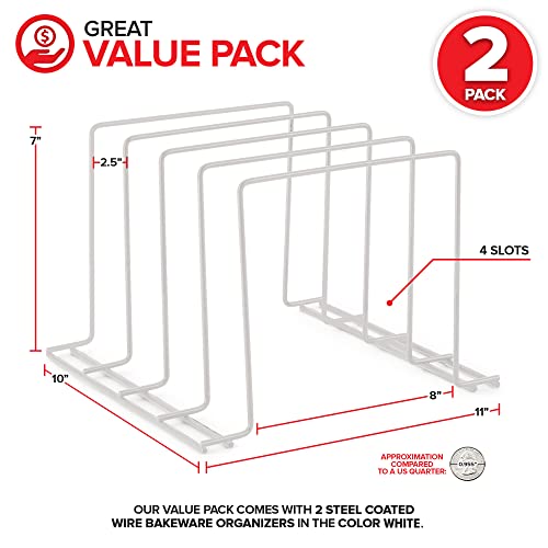 Kitchen Cabinet Organizer, White (2 Pack) Steel Baking Sheet Holder with 4 Slots for Cabinet, Bakeware Organizer, Divider for Cutting Boards, Pot Lids, Pan Lids, Cookie Sheets - view 2