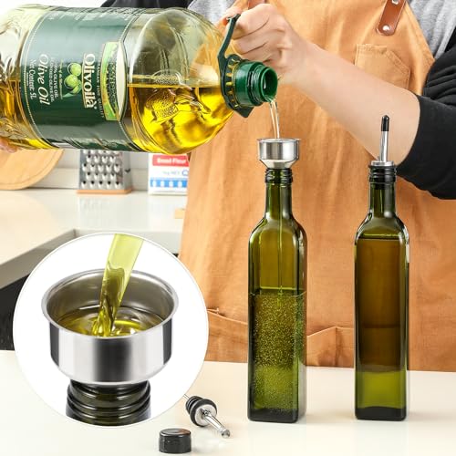 17oz Glass Olive Oil Bottle Dispenser - 500ml Green Oil and Vinegar Cruet with Pourers and Funnel - Olive Oil Carafe Decanter for Kitchen - view 3