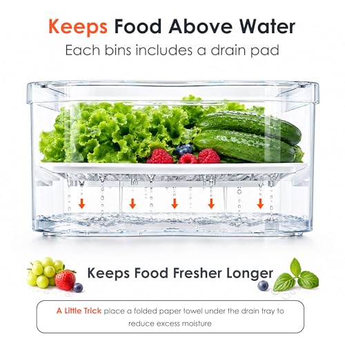 Clear Fridge Bins with Drain Trays - BPA-Free PET, Stackable(6 Pack) - view 4