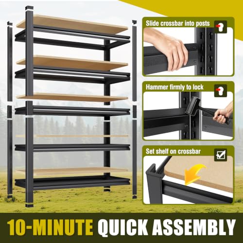 4 Pack Garage Shelving 71.2" H x 28" W x 12" D, Adjustable Storage Shelves - view 5