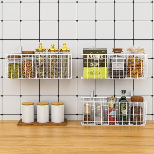 3 Set [Extra Large] Hanging Wall Wire Baskets, Farmhouse Food Storage Kitchen Pantry Laundry Closet Garage RV, White - view 6