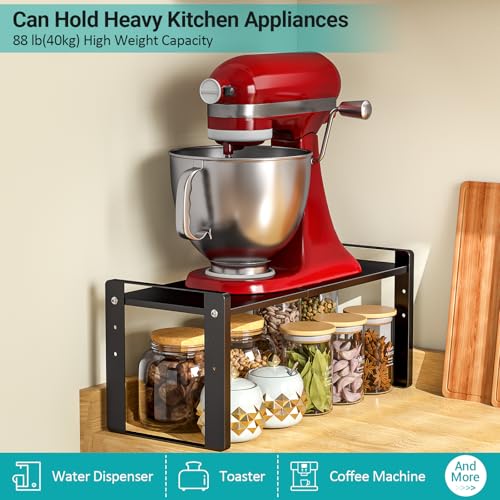 2 Pack Expandable Cabinet Organizer Shelves, 88lbs High Weight Capacity, Stackable Heavy-Duty Metal Storage Rack, Adjustable Cabinet Shelf for Kitchen, Pantry, Cupboard, Under Sink, Black - view 5