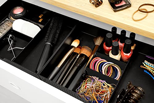 2 Pack 3 Slot Drawer Organizer with Two Adjustable Dividers - Junk Drawer Storage for Office Desk Supplies and Accessories, Black (2 Pack) - view 6