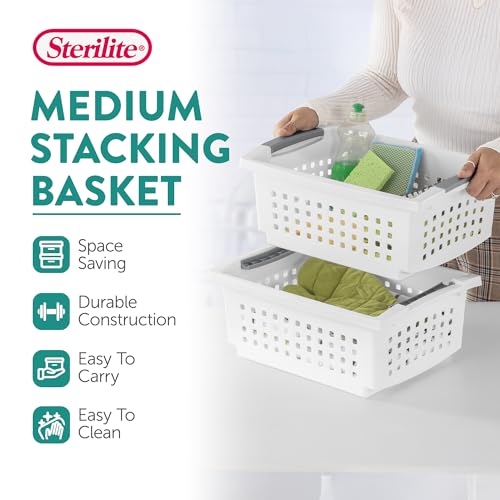 Medium Stacking Basket, Versatile Open Plastic Bin, White, 4 Pack - view 2
