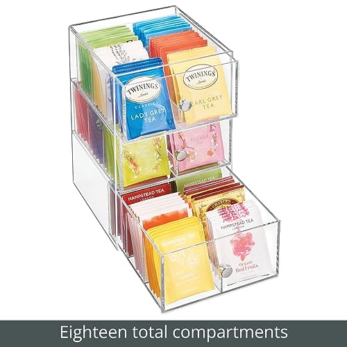 Plastic Wide Kitchen Pantry, Cabinet, Countertop Organizer Storage Station with 3 Drawers for Coffee, Tea, Sugar Packets, Sweeteners, Creamers, Drink Pods, Packets; 18 Sections - Clear - view 5