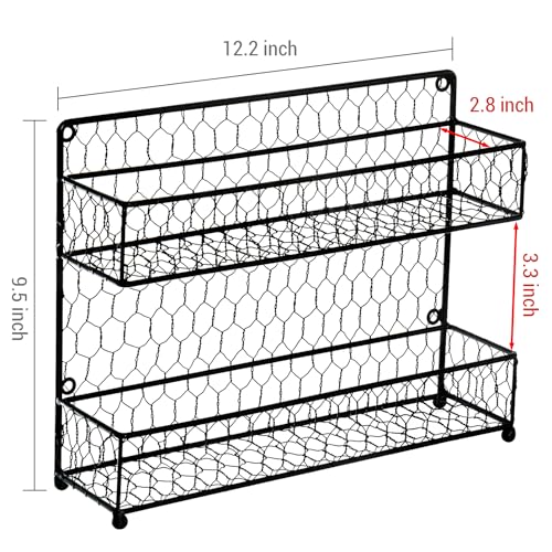 Spice Rack Wall Mount, Counter 2 Tier Spice Rack, over the Stove Seasoning Jar Storage Organizer, Black Metal Wire, Kitchen Farmhouse Style - view 5